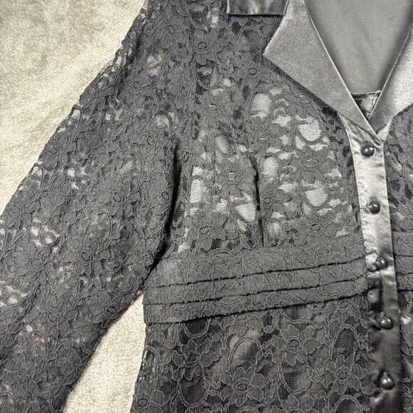 Susan Graver Lace Tunic Top & Shell Button Front Party Formal Black XL L164 - Picture 5 of 13